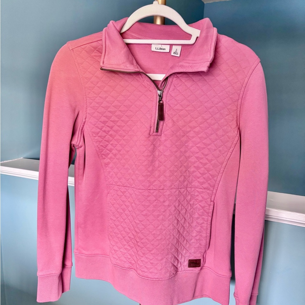 Pink LL Bean Quilted Half-Zip Pullover